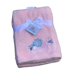 Baby Gear Plush Fleece Baby Girl Blanket “Adorable” Embroider Pink Flowers New